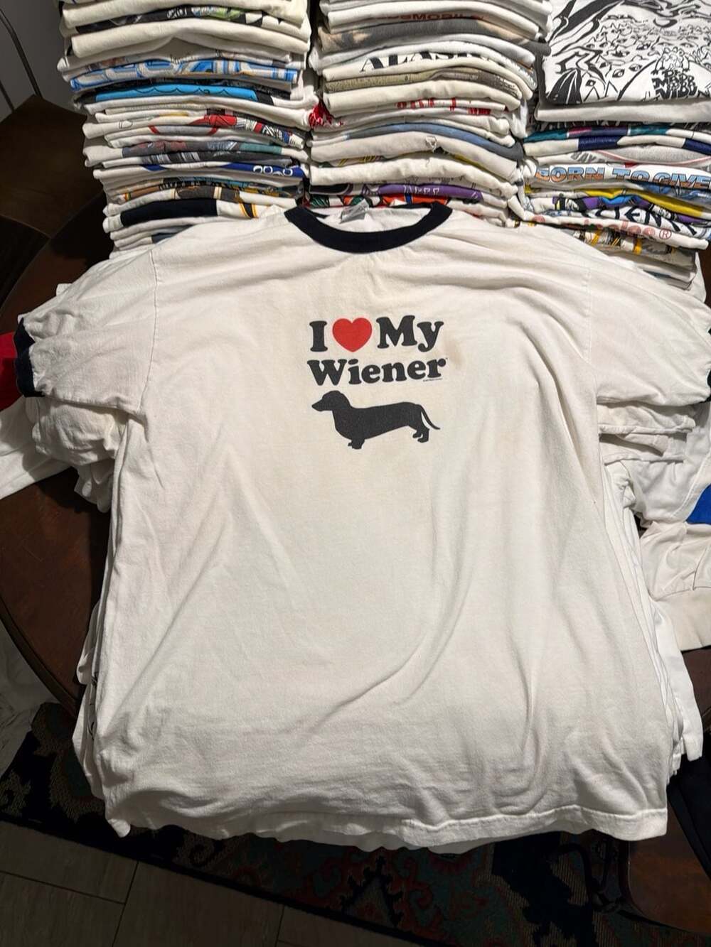 Vintage 2005 I Love My Wiener Dachshund Dog Ringer T-Shirt XL